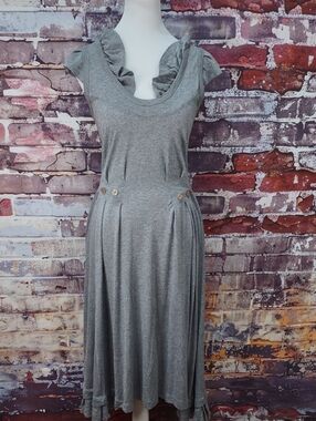 Alexandre Herchcovitch Gray Ruffle-Neck Midi Dress